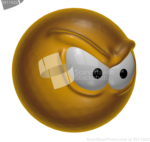 Image of angry looking smiley on white background - 3d rendering