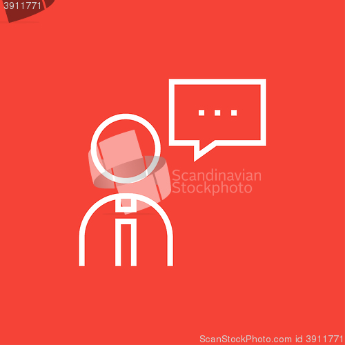 Image of Man with speech square line icon.