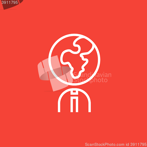 Image of Human with globe head line icon.