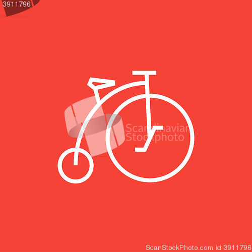Image of Old bicycle with big wheel line icon.