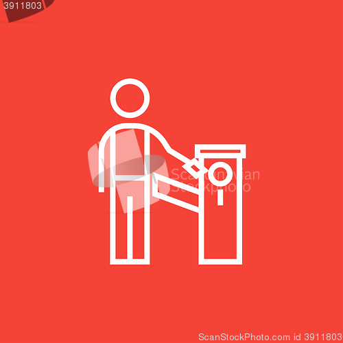 Image of Man at car barrier line icon.