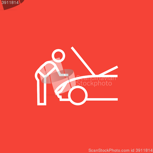 Image of Man fixing car line icon.