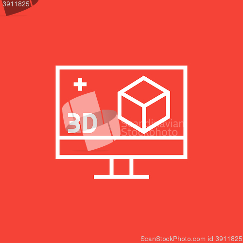 Image of Computer monitor with 3D box line icon.