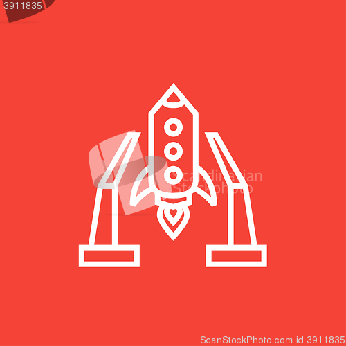 Image of Space shuttle on take-off area line icon.