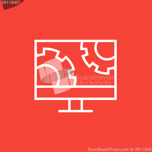 Image of Computer monitor with gears line icon.