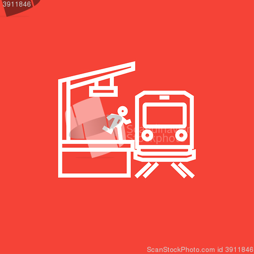 Image of Latecomer man running along the platform to reach train line icon.