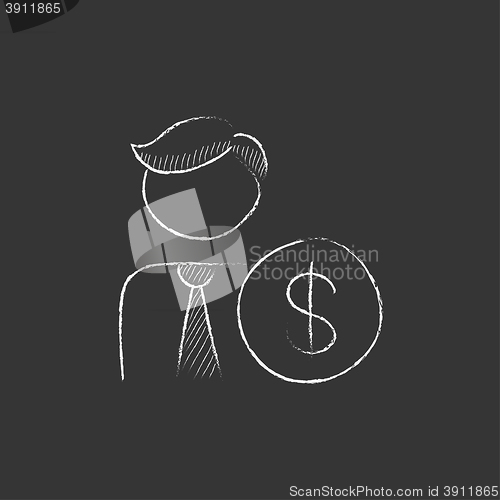 Image of Man with dollar sign. Drawn in chalk icon.