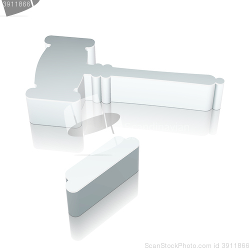 Image of Law icon: 3d metallic Gavel icon with reflection, vector illustration.