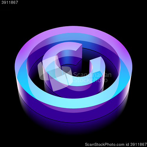 Image of 3d neon glowing Copyright icon made of glass, vector illustration.