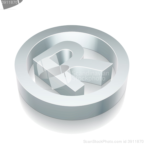 Image of Law icon: 3d metallic Registered icon with reflection, vector illustration.