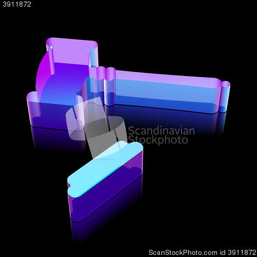Image of Law icon: 3d neon glowing Gavel icon made of glass, vector illustration.