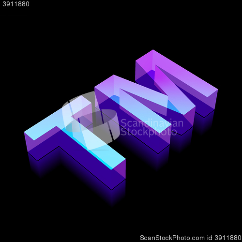 Image of Law icon: 3d neon glowing Trademark icon made of glass, vector illustration.