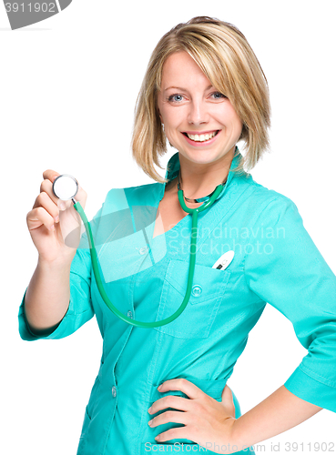 Image of Portrait of a woman wearing doctor uniform