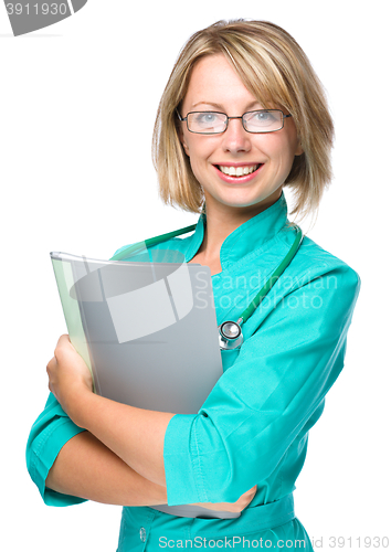 Image of Portrait of a woman wearing doctor uniform