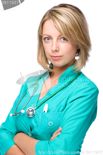 Image of Portrait of a woman wearing doctor uniform
