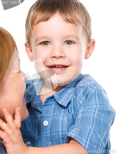 Image of Portrait of a happy mother with her son