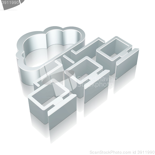 Image of 3d metallic Cloud Network icon with reflection, vector illustration.