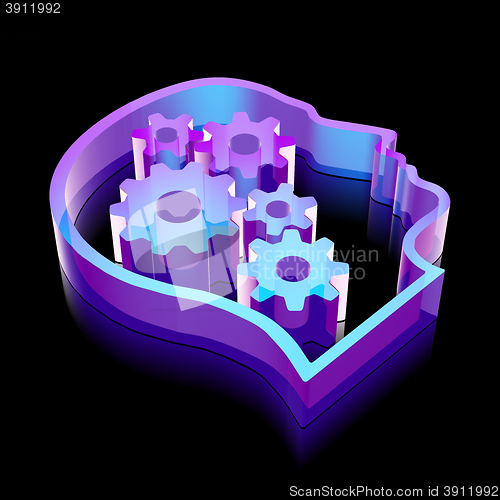 Image of 3d neon glowing Head With Gears icon made of glass, vector illustration.
