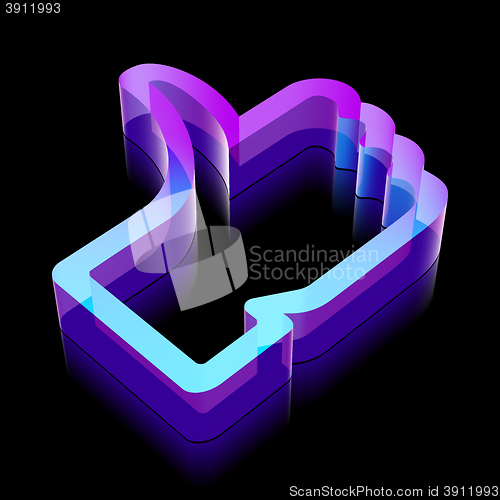 Image of 3d neon glowing Thumb Up icon made of glass, vector illustration.