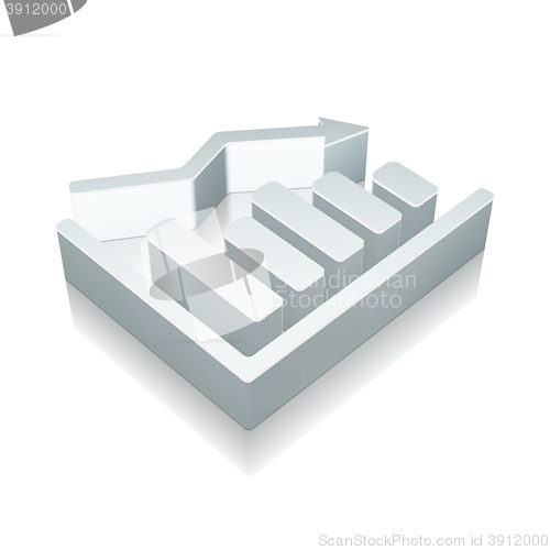 Image of 3d metallic Decline Graph icon with reflection, vector illustration.