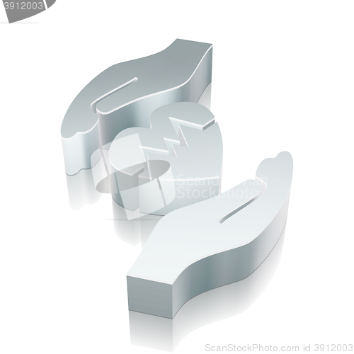 Image of 3d metallic Heart And Palm icon with reflection, vector illustration.