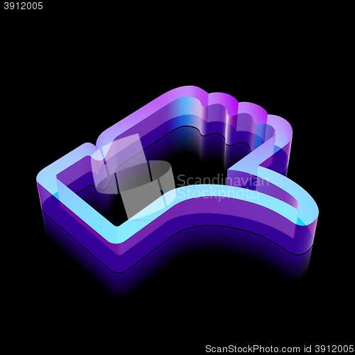 Image of 3d neon glowing Thumb Down icon made of glass, vector illustration.