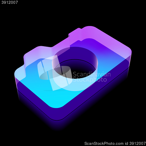 Image of 3d neon glowing Photo Camera icon made of glass, vector illustration.