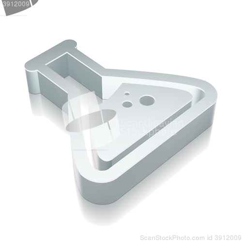 Image of 3d metallic Flask icon with reflection, vector illustration.