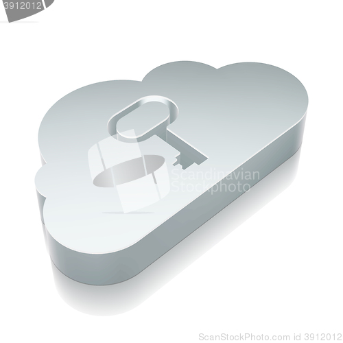 Image of 3d metallic Cloud With Key icon with reflection, vector illustration.