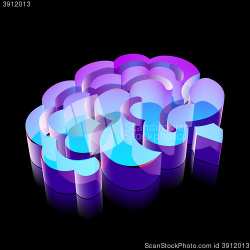 Image of 3d neon glowing Brain icon made of glass, vector illustration.