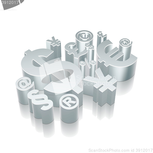 Image of 3d metallic Finance Symbol icon with reflection, vector illustration.