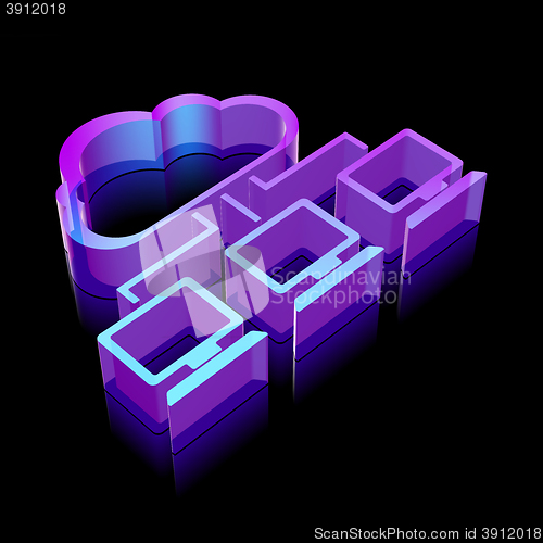 Image of 3d neon glowing Cloud Network icon made of glass, vector illustration.