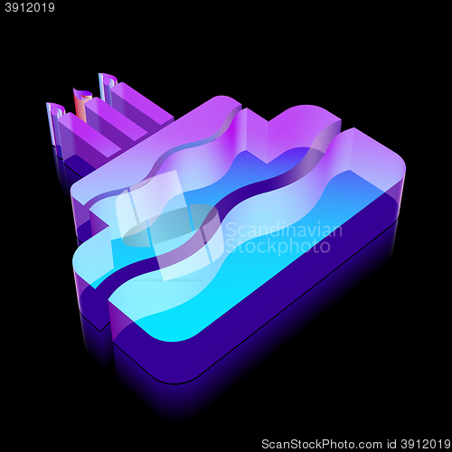 Image of 3d neon glowing Cake icon made of glass, vector illustration.