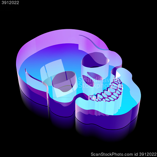 Image of 3d neon glowing Scull icon made of glass, vector illustration.