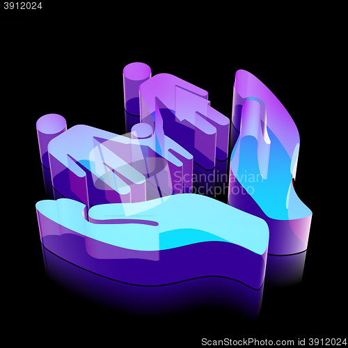 Image of 3d neon glowing Family And Palm icon made of glass, vector illustration.