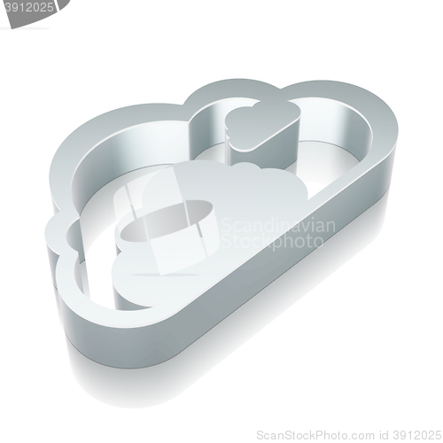 Image of 3d metallic Cloud icon with reflection, vector illustration.