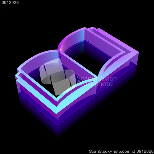 Image of 3d neon glowing Book icon made of glass, vector illustration.