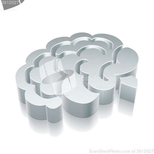 Image of 3d metallic Brain icon with reflection, vector illustration.