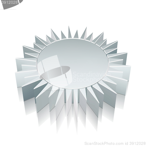 Image of 3d metallic Sun icon with reflection, vector illustration.