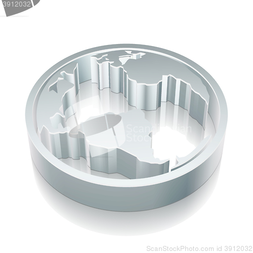 Image of 3d metallic Globe icon with reflection, vector illustration.