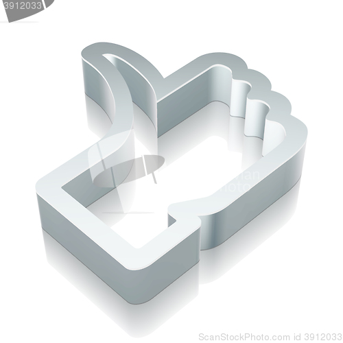 Image of 3d metallic Thumb Up icon with reflection, vector illustration.