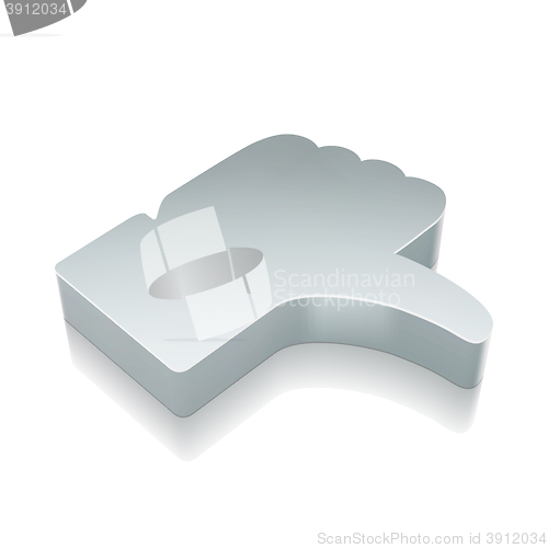 Image of 3d metallic Thumb Down icon with reflection, vector illustration.