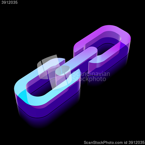 Image of 3d neon glowing Link icon made of glass, vector illustration.