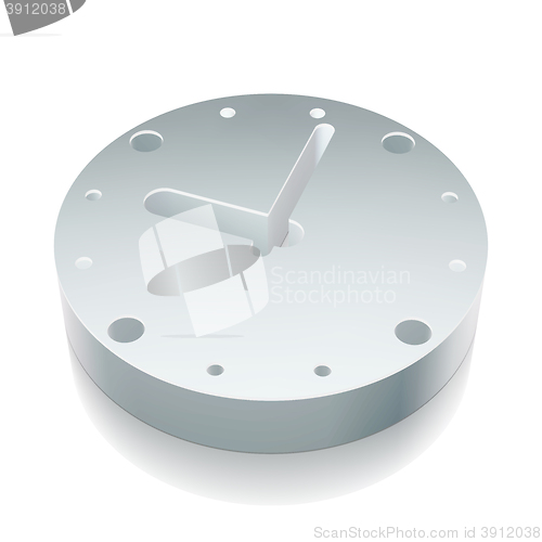 Image of 3d metallic Clock icon with reflection, vector illustration.