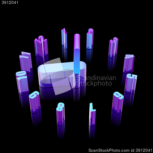 Image of 3d neon glowing Clock icon made of glass, vector illustration.