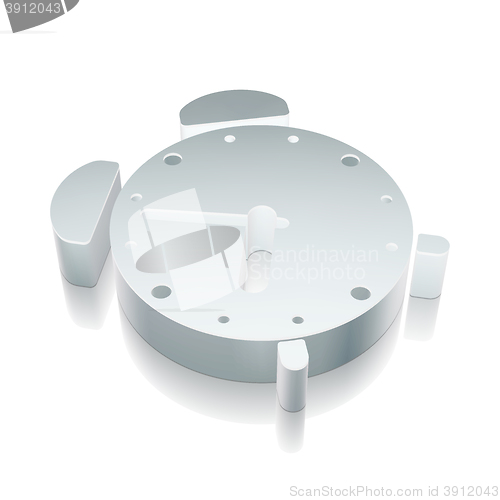 Image of 3d metallic Alarm Clock icon with reflection, vector illustration.