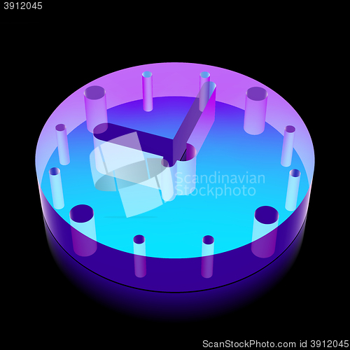 Image of 3d neon glowing Clock icon made of glass, vector illustration.