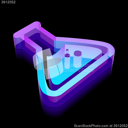 Image of 3d neon glowing Flask icon made of glass, vector illustration.