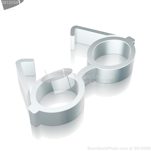 Image of 3d metallic Glasses icon with reflection, vector illustration.