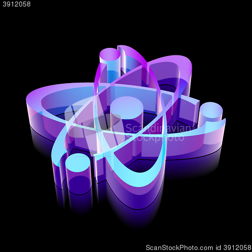 Image of 3d neon glowing Molecule icon made of glass, vector illustration.